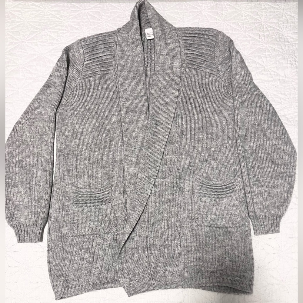 Handmade in Peru alpaca wool open front shawl collar cardigan grey hand knit